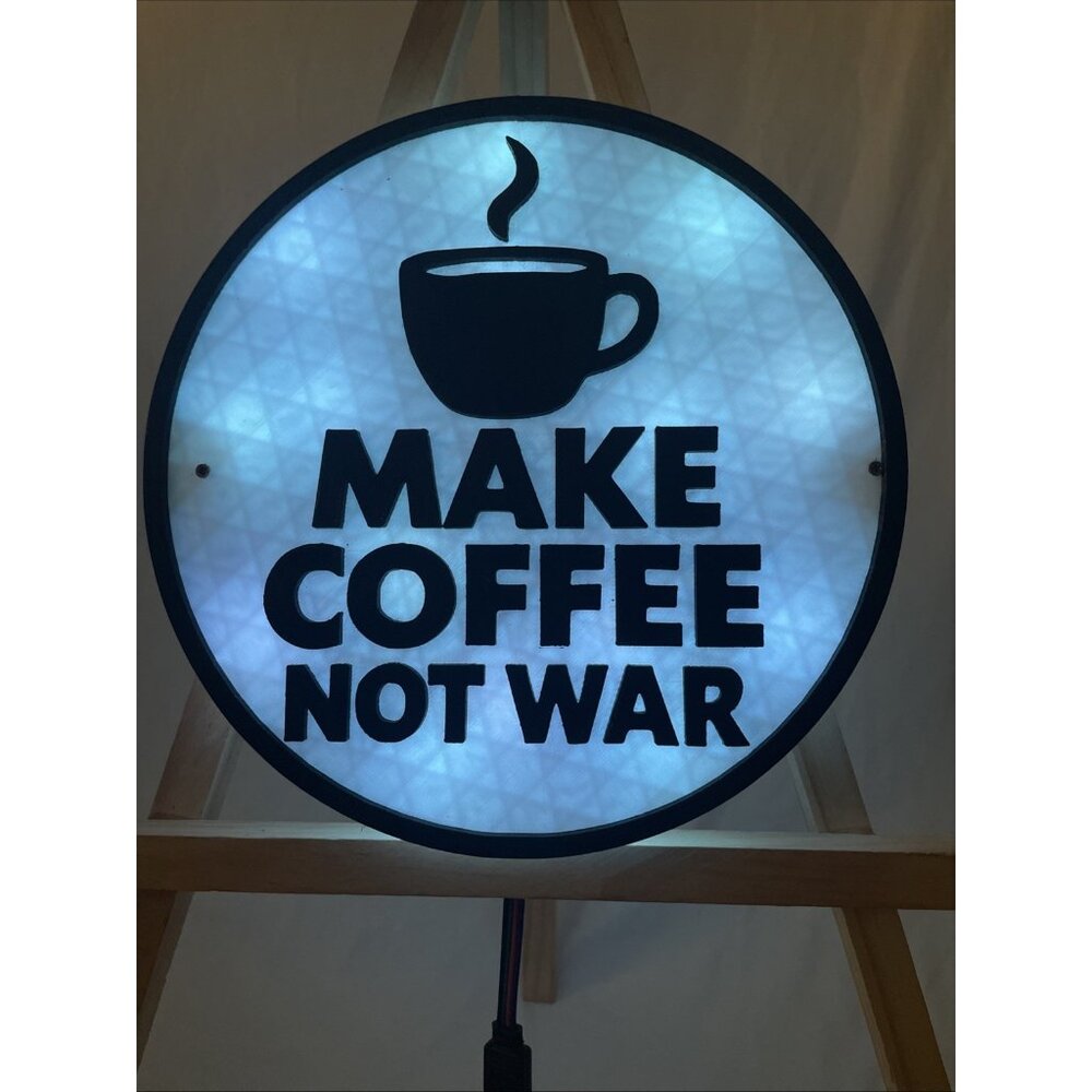 MAKE COFFEE NOT WAR 3D Printed wall Lamp with remote coffee lover edition
